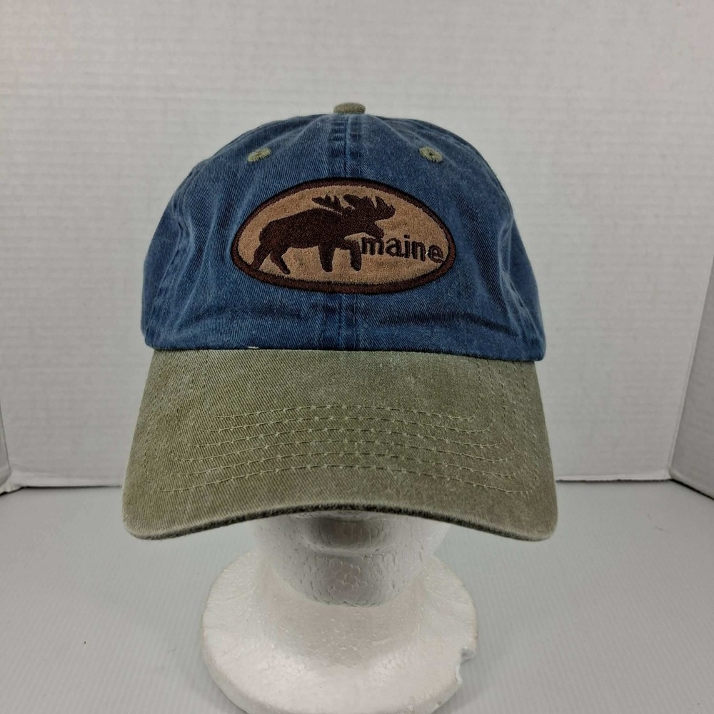 Maine Scene Inc Moose Maine Baseball Cap Blue Khaki Cotton Adjustable Hat